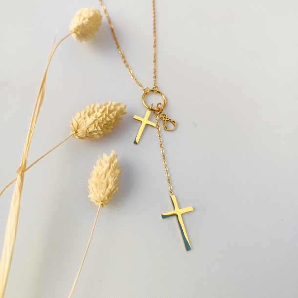 Gargantilla doble cruz y...