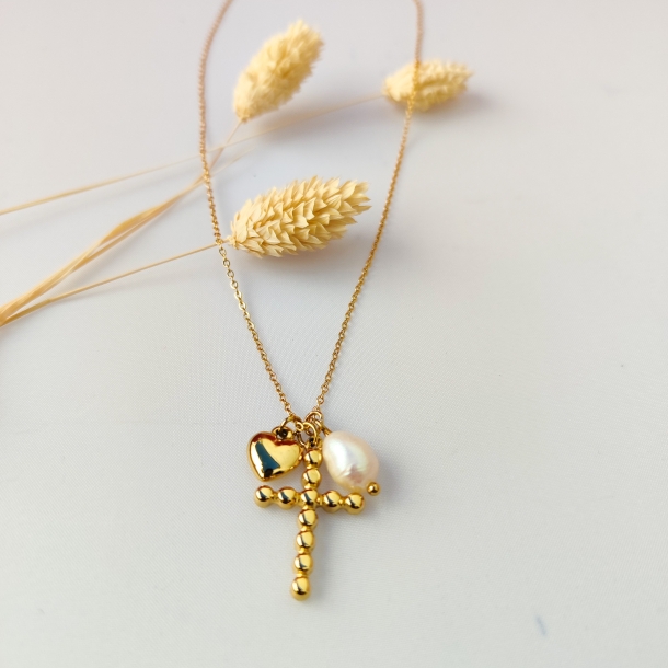 Gargantilla cruz bolitas,...