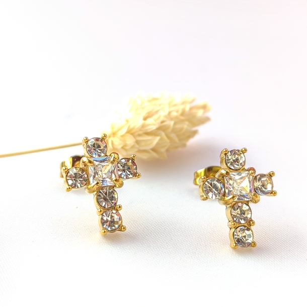 Pendientes cruz y circonitas