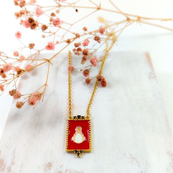 Gargantilla escapularia rojo 2cm y silueta Virgen Rocío