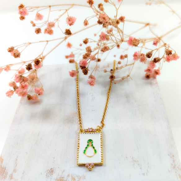 Gargantilla escapulario blanco 3cm Baño Oro y silueta Virgen Rocio