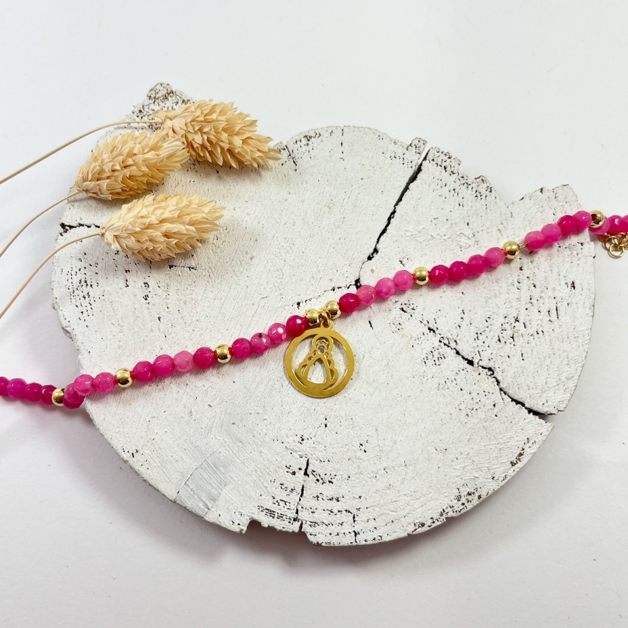 Pulsera piedras facetadas fucsia y...