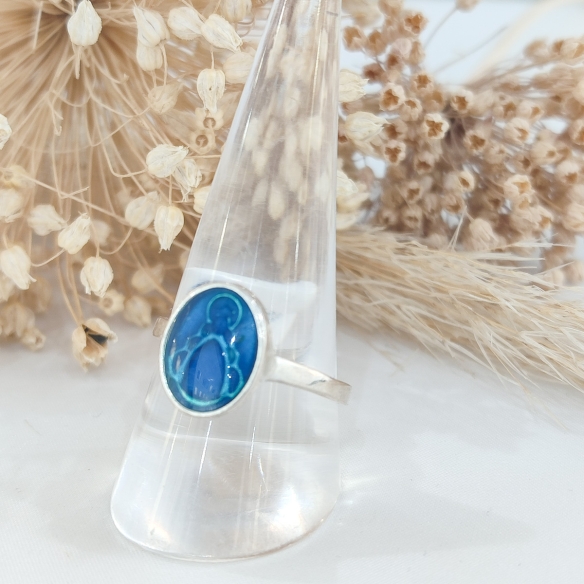 Anillo silueta redondo resina turquesa plata