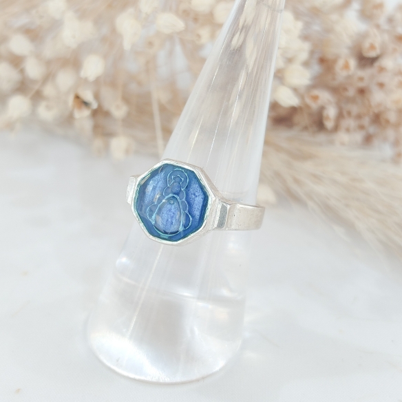 Anillo virgen octogonal resina turquesa plata