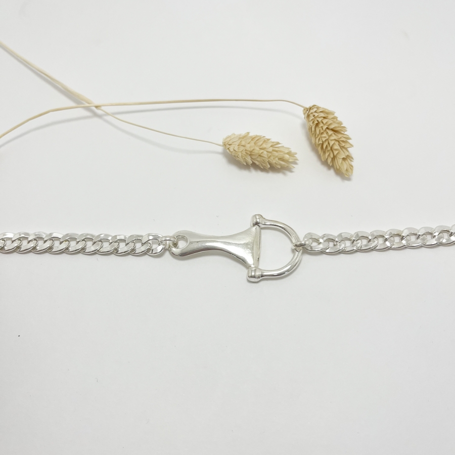 Pulsera cadena barbada maxi y filete plata