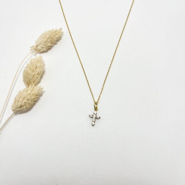 Gargantilla cruz 1cm, B.Oro...