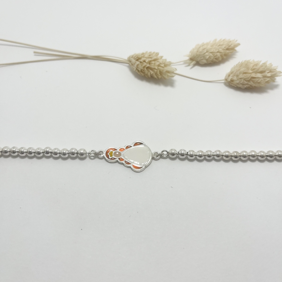 Pulsera bolas reina esmaltada naranja fosforito plata