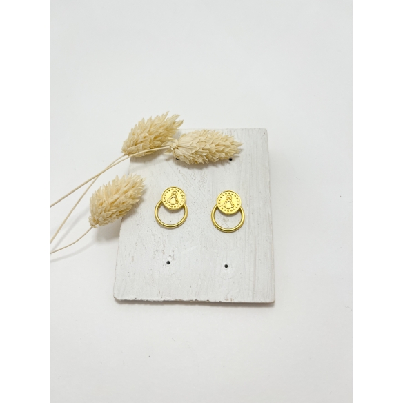 Pendientes aro circulo silueta y puntos baño oro