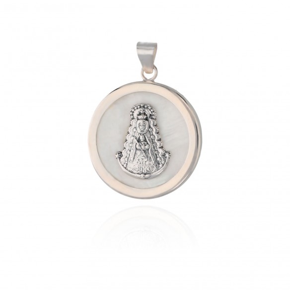 Medalla redonda nácar 4 cm plata