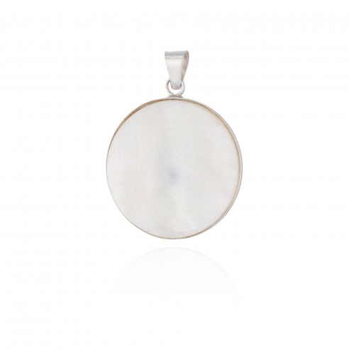 Medalla redonda nácar 4 cm plata