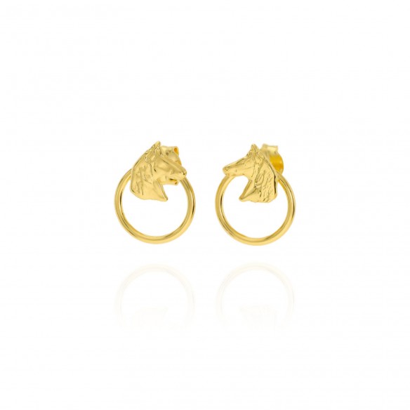 Pendiente aro cabeza caballo baño oro