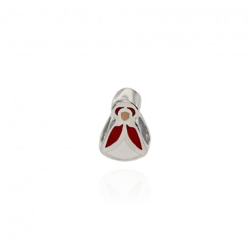 Charm Pastora, Virgen del Rocío. Plata esmaltada rojo y blanco.