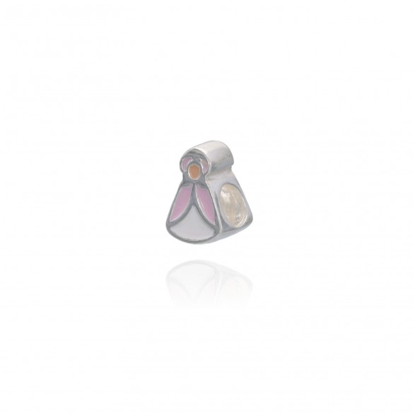 Charm Pastora Virgen del Rocío esmaltada rosa bebé y blanco