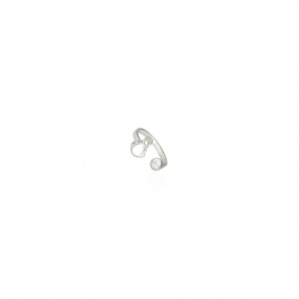 Anillo ajustable, silueta Virgen del Rocío Reina y bola plata.