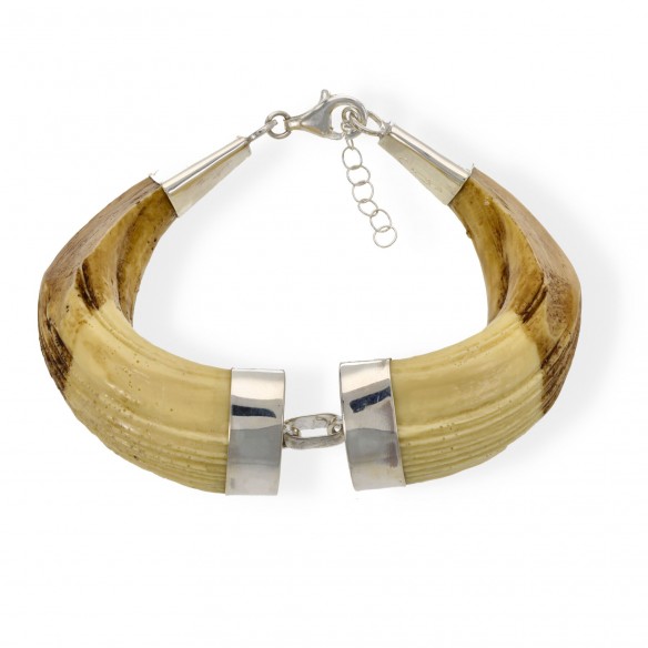 Pulsera colmillos jabalí oscura plata