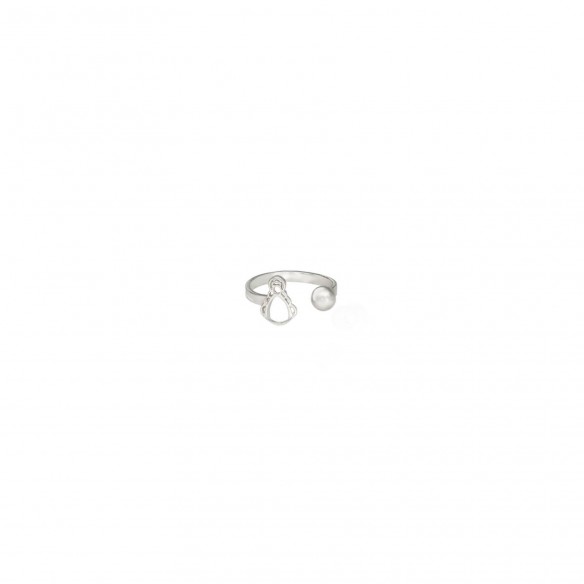 Anillo ajustable, silueta Virgen del Rocío Reina y bola plata.