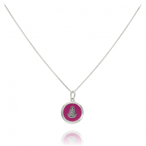 Gargantilla Plata esmaltada rosa fucsia Virgen del Rocío