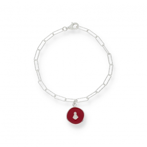 Pulsera plata esmaltada silueta rojo