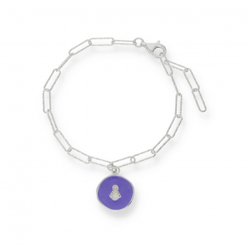 Pulsera silueta Virgen del Rocío esmaltada violeta, plata.