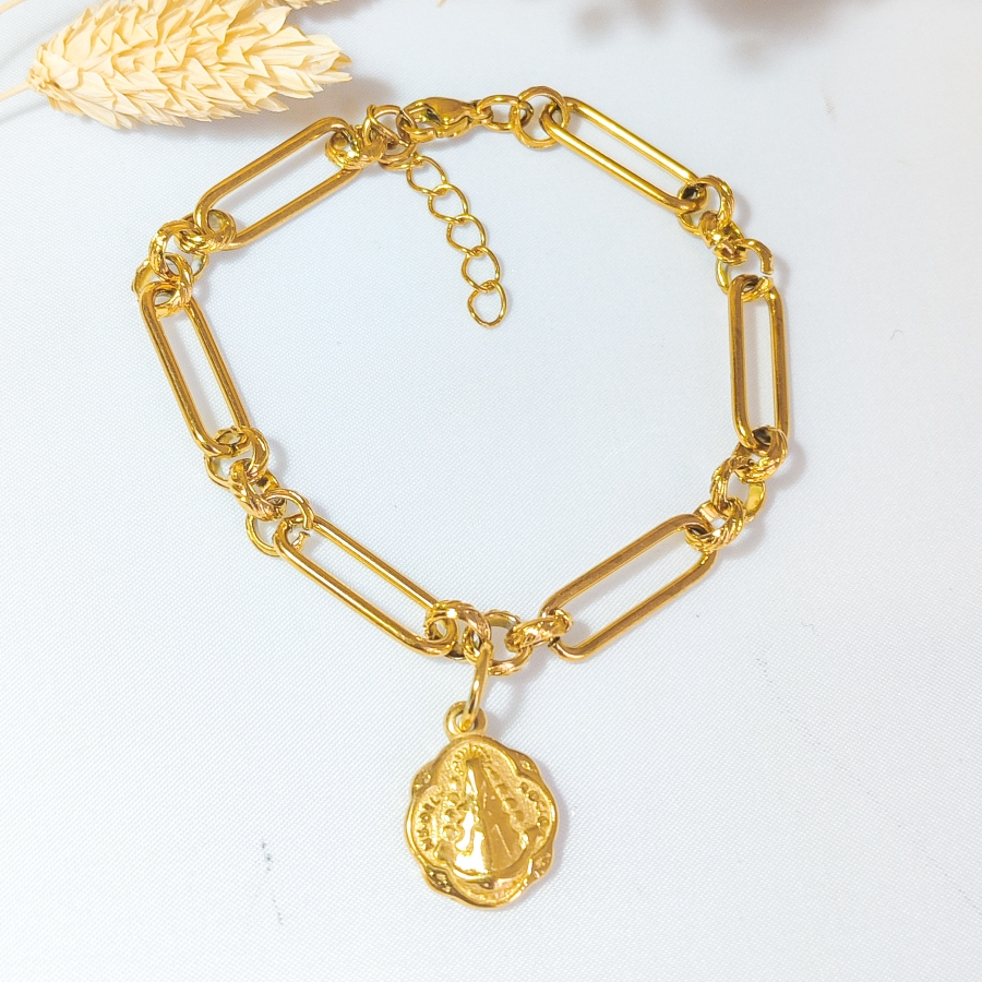 Pulsera medalla pandereta Virgen del Rocío 1 cm